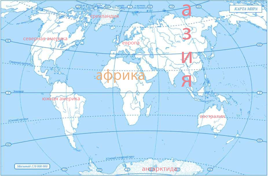 Контурные карты частей света