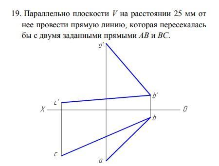 Плоскость v. Провести прямую линию которая пересекалась бы с заданными прямыми.