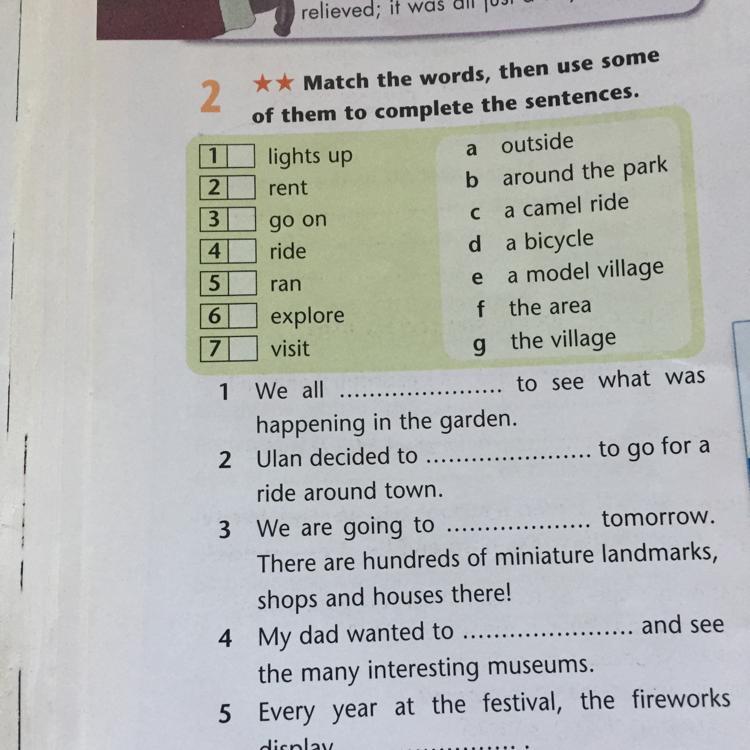 Match the words complete the sentences