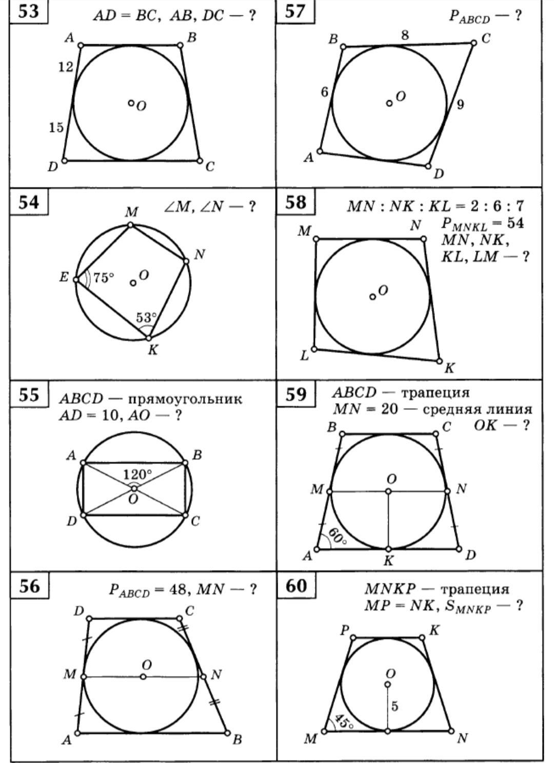 Четырехугольник описан около окружности ав 11. Вписанные и описанные Четырехугольники задачи. Вписанная окружность в четырехугольник задачи на готовых чертежах. Задачи на вписанный четырехугольник в окружность. Геометрия задачи вписанная окружность.