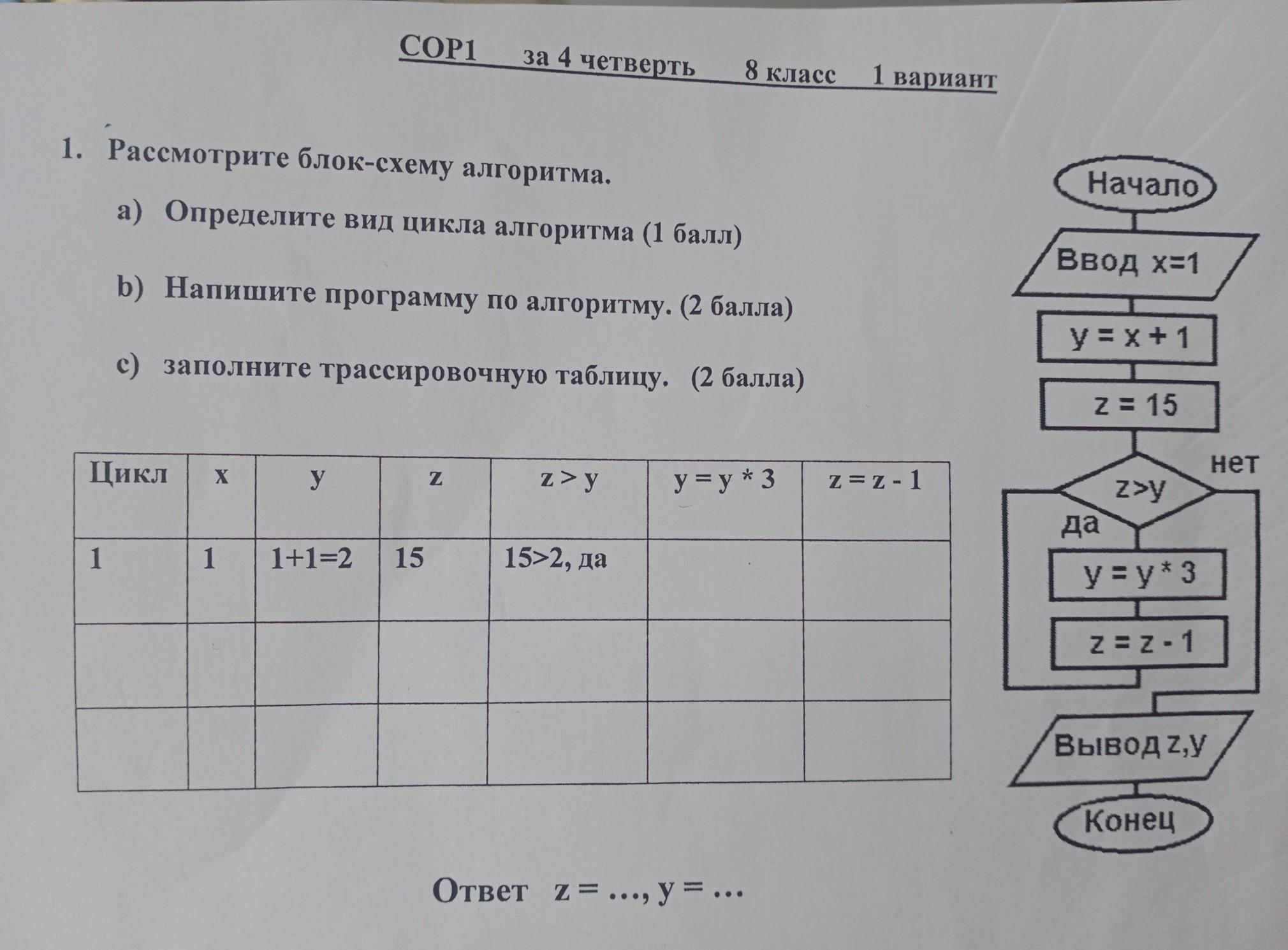 Заполните таблицу по блок схеме