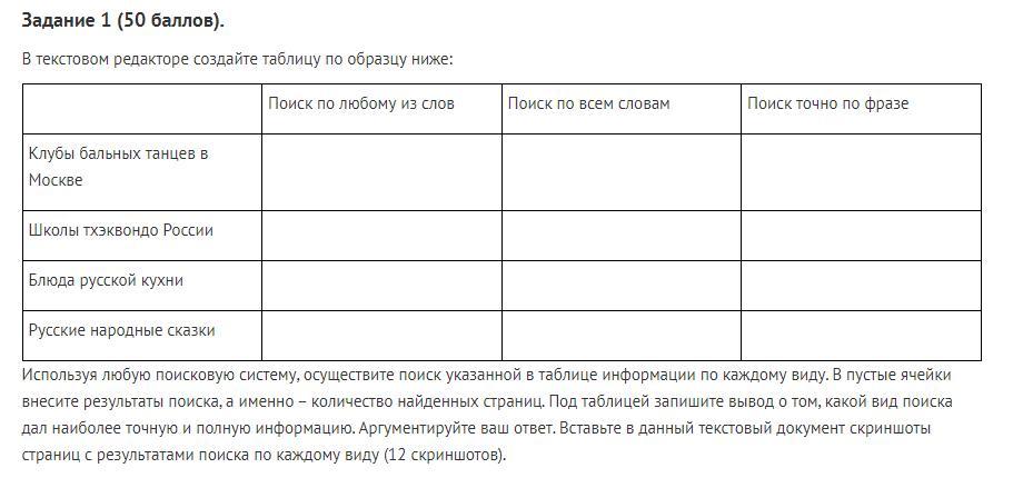 Создайте таблицу по образцу информатика