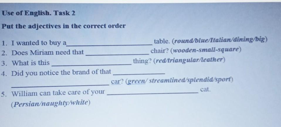 Put the adjectives the correct order. Ordering put the Words in the correct order.