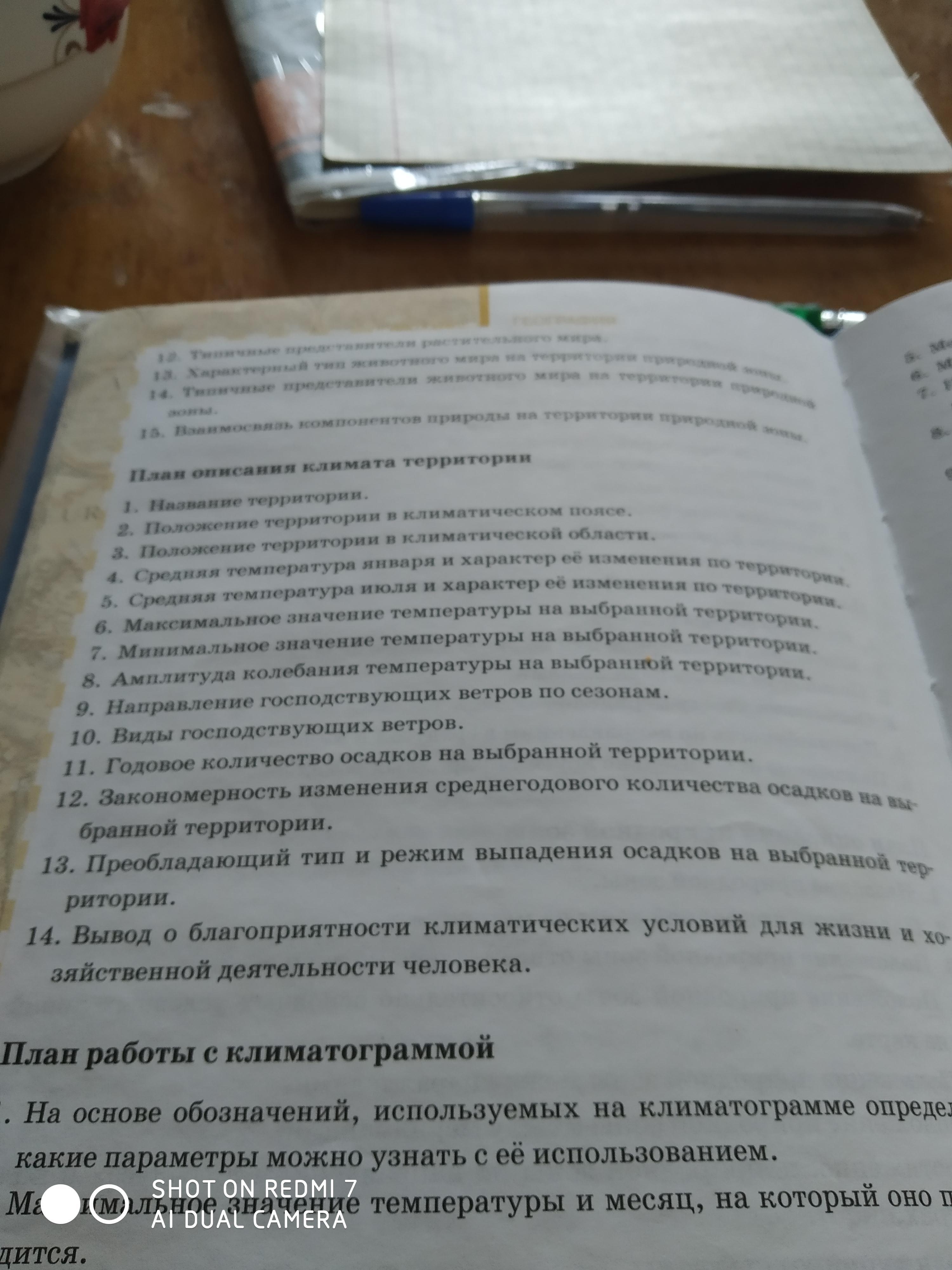 План описания климата территории 7 класс