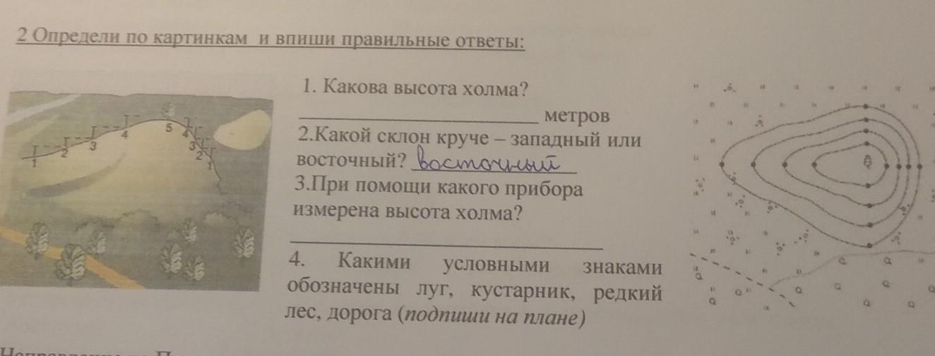 По изображению холмов определи их абсолютную и относительную высоту ответ запиши цифрами