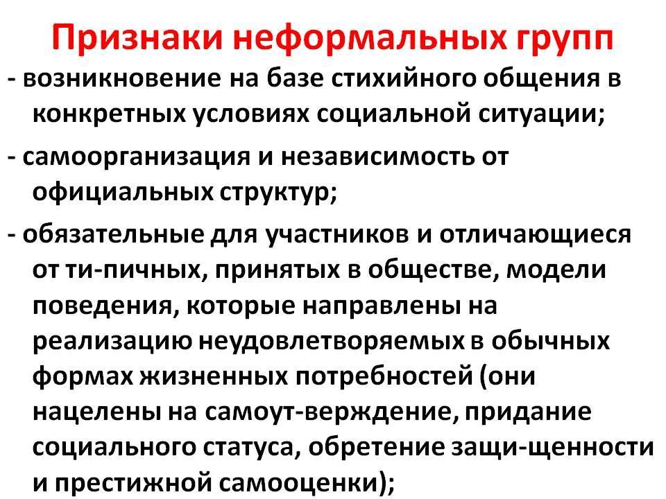 Неформальные социальные группы всегда имеют лидера цель и план