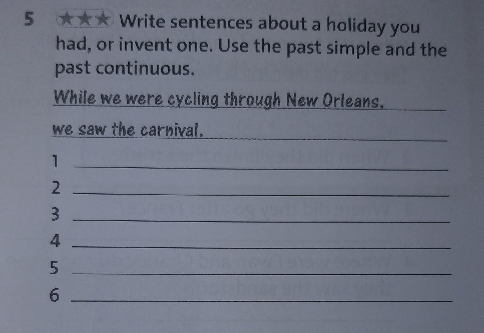 10 sentences about sport. Write sentences about your last Holiday. Sentence about Sun.
