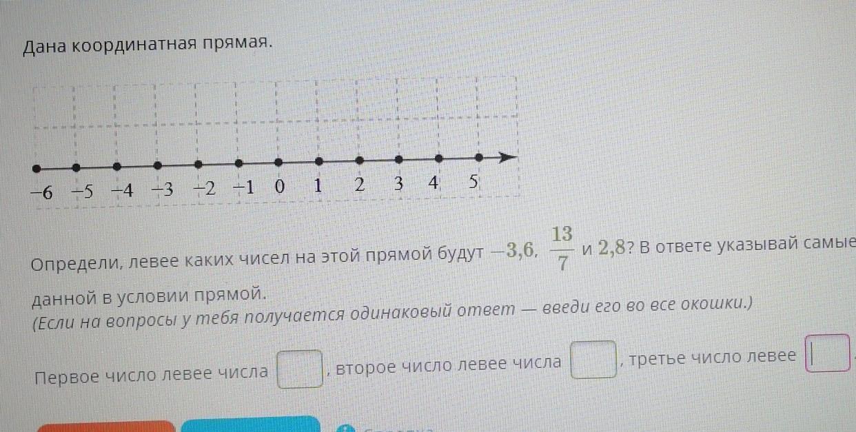 Заданных ответов. Координатная прямая.