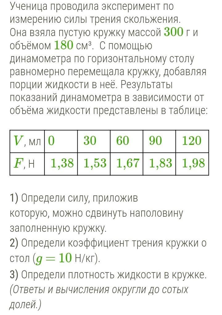 На диаграмме представлены результаты экспериментальных измерений сил трения при скольжении