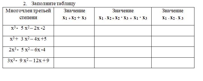 Заполните таблицу x 1 0 1