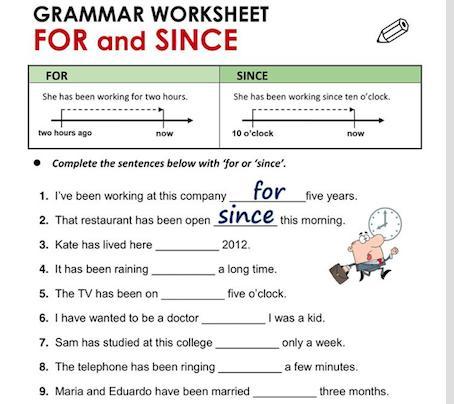Ive been doing. Грамматика for since. Present perfect since for упражнения. For since Worksheets. Since for упражнения.