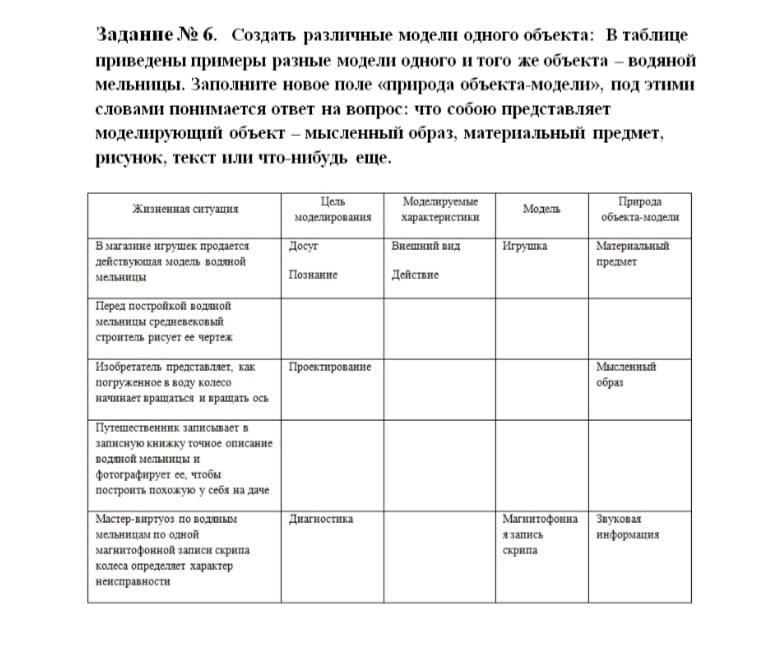 Заполните таблицу объект. Создать различные модели одного объекта в таблице. Создать различные модели одного объекта в таблице приведены примеры. Заполните таблицу примерами объектов и моделей:. Заполните таблицу объект модели.