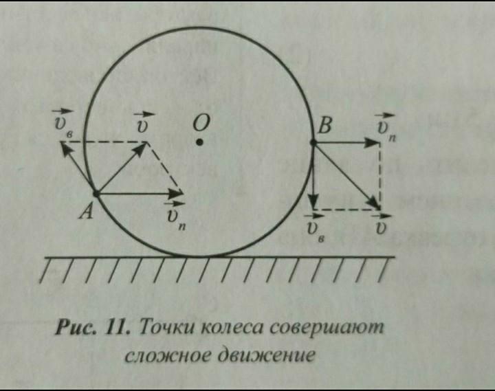 Скорость движения колеса. Скорость точек колеса. Движение точки на колесе. Скорость точки на колесе формула. Скорости точек колеса, движущегося без проскальзывания.