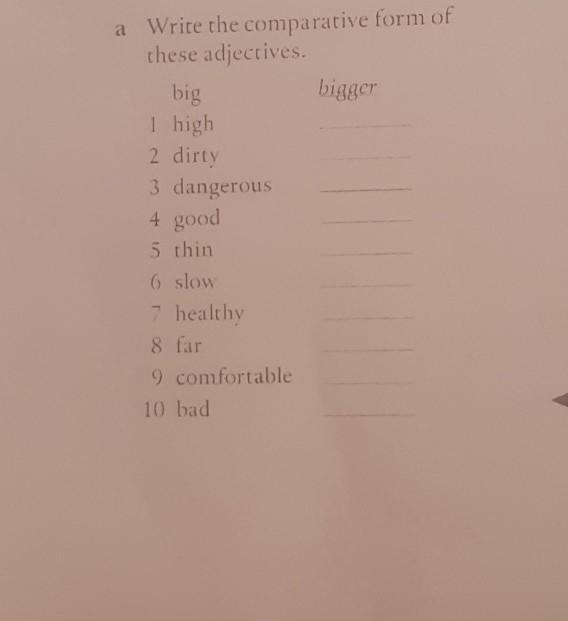 Write the comparative of these adjectives