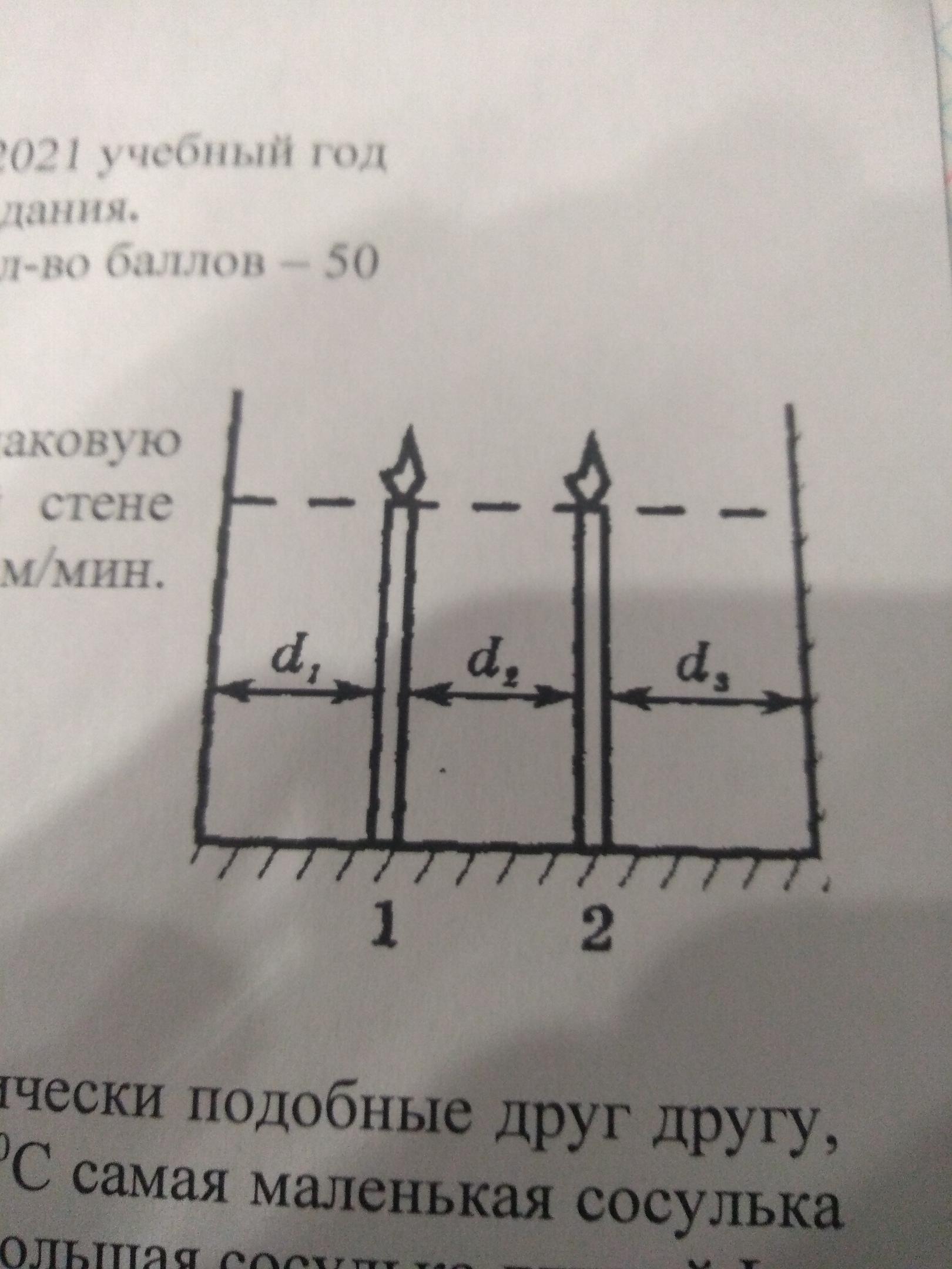 Две свечи одинаковой длины l зажгли одновременно и поставили на столе между двумя стенами