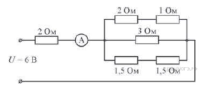 Используя данные рисунка определите показание амперметра а u 6 1ом 4ом