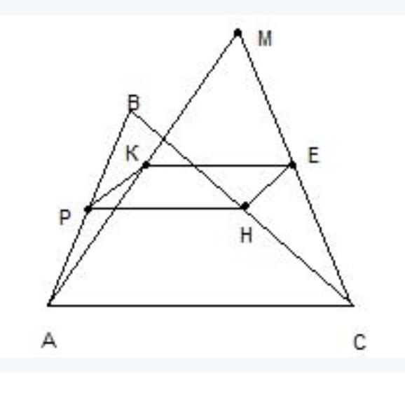 Точки вне треугольника. Средняя линия треугольника. На рисунке точки м и к середины сторон.