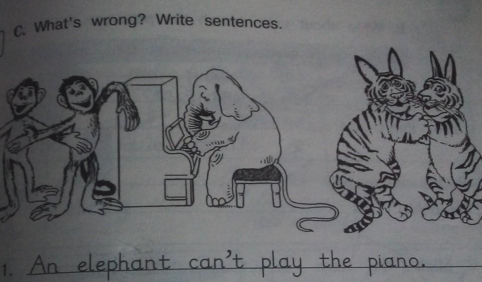 Wrote wrong. What's wrong write sentences. C. what's wrong? Write sentences. 1. An Elephant can't Play the plano. 2. 3. 4. 5.. Write wrong. Как переводится an Elephant can't Play the Piano.