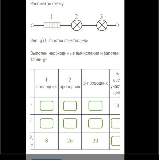 Рассмотри схему участок электроцепи выполни необходимые вычисления и заполни таблицу