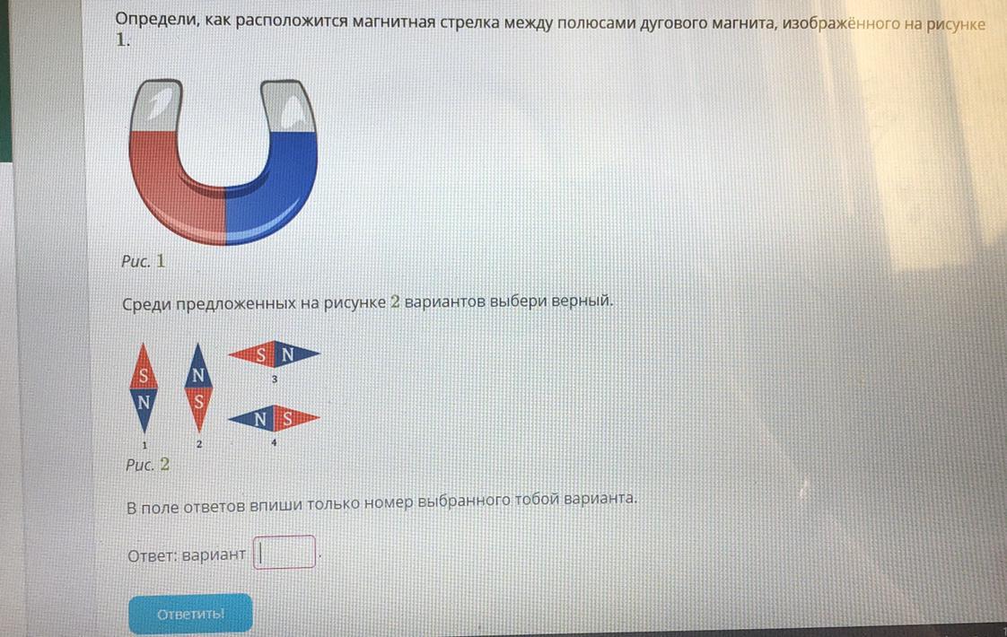 Покажите как расположится магнитная стрелка