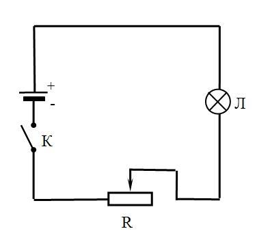 Изобразите схему электрической цепи состоящей из батареи гальванических элементов лампы и реостата