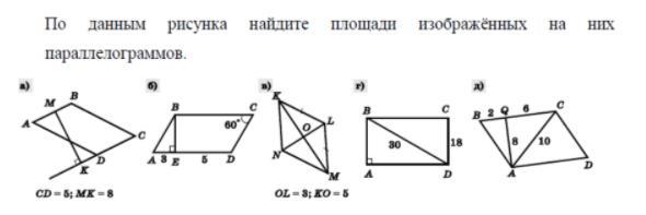 Используя данные указанные на рисунке найдите площадь параллелограмма 1 вариант 1 часть