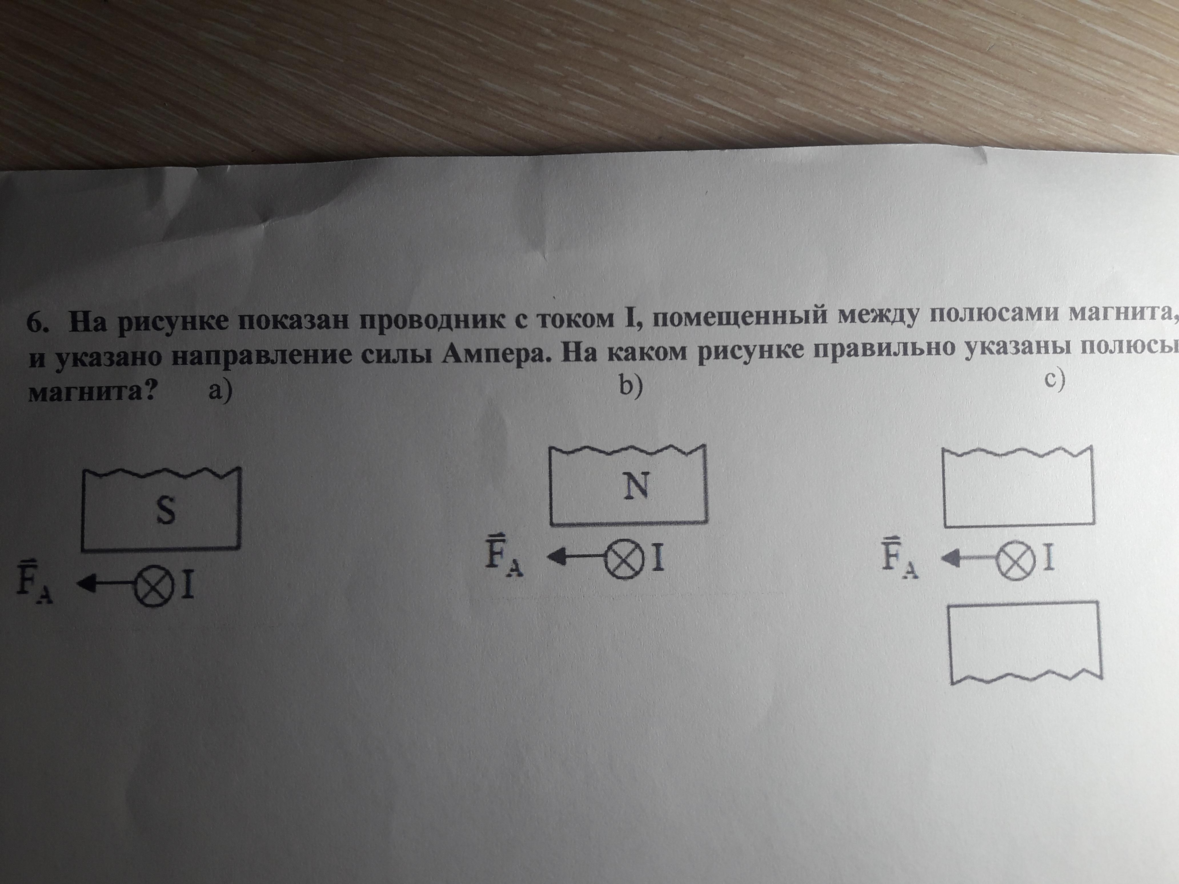 Между полюсами магнита помещен проводник с током направление которого показано на рисунке