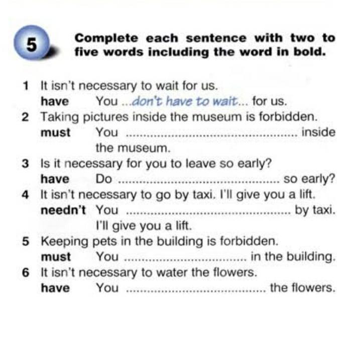 Complete the sentences with words in bold