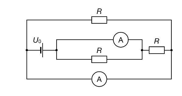 В электрической цепи схема которой изображена на рисунке определите показание амперметра