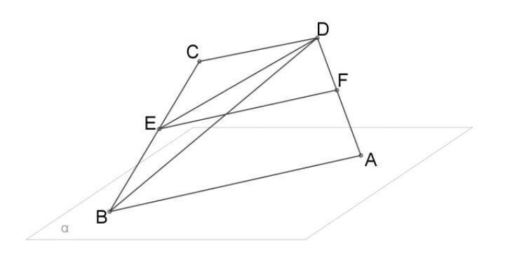 Трапеция лежащая в плоскости. Прямая АВ лежит в плоскости α.. Параллельная трапеция через точку. Параллельные прямые de. Плоскость ab параллельно CD.