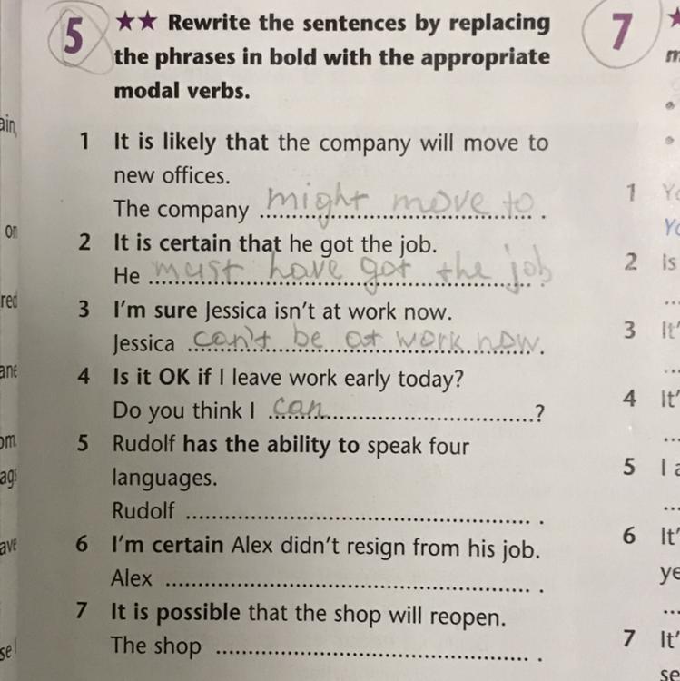 Rewrite the phrases in bold. Rewrite the sentences by replacing the phrases in Bold with the appropriate modal verbs. Rewrite the sentences using appropriate modals. Rewrite the sentences with the New subject ответы. Rewrite the phrases using modal verbs.
