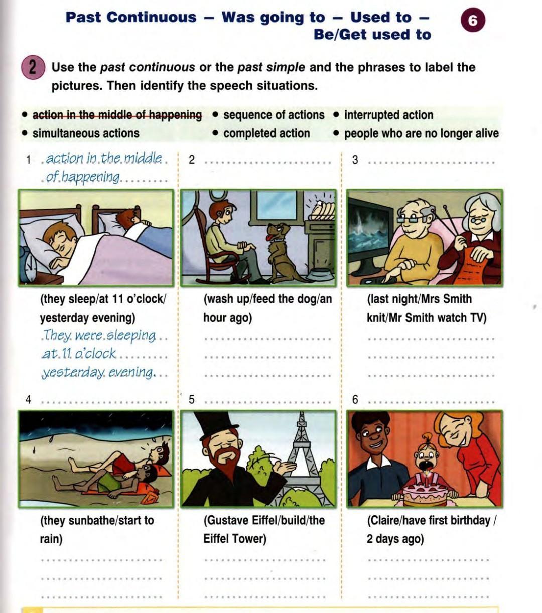 Complete the situations. Identify the Speech situations. Past Continuous interrupted Action. Identify the Speech situations then. Use the past Continuous or the past simple and the phrases to Label the pictures then identify the учебник.