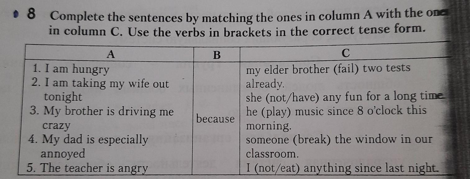 Match the sentences. Match the sentences in column a with the ones in column b to form Exchanges 5 класс. Match the sentences in column a with the ones in column b. Choose the correct Tense.