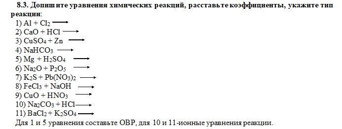 Расставьте коэффициенты в схемах химических реакций укажите типы химических реакций mgo