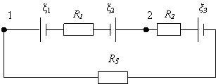 В схеме заданы сопротивления r1 и r2 а также эдс источников e1 и e2