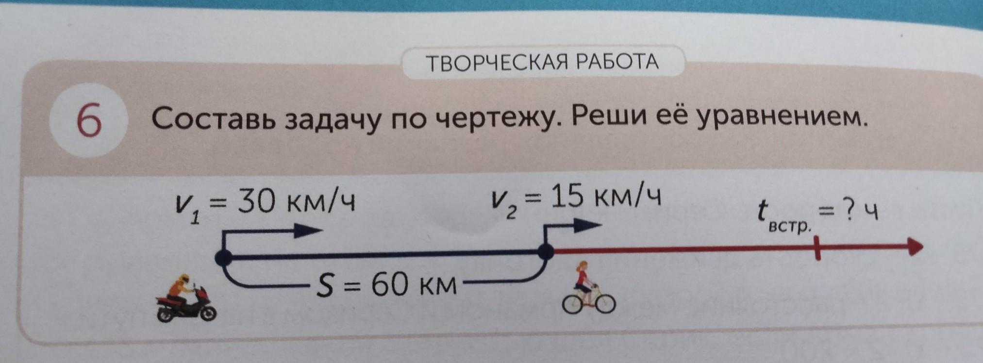 Устно составьте по чертежу задачу и решите ее 30 км/ч 50 км/ч 380 км ? В А С К